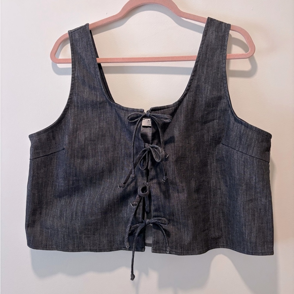 Denim Lace-Up Crop Top - NLT 1X
